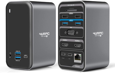 4URPC MacBook Pro Docking Station Dual Monitor HDMI 4K, 14-IN-2 USB C Triple Display Laptop Docking Station for MacBook Pro Air - 2x 4K HDMI, 6xUSB, SD TF Reader, RJ45 Ethernet, 3.5mm Audio/Mic, PD3.0