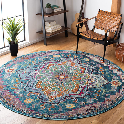 Safavieh Crystal Collection CRS501M Boho Chic Oriental Medallion Distressed Non-Shedding Stain Resistant Living Room Bedroom Runner, 2'2" x 7' , Light Blue / Grey