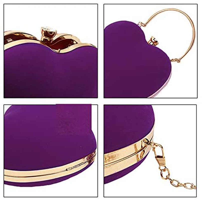 Mini Handbag Heart Shape Clutch Purse Velvet Shoulder Bag Evening Tote Chain Purse