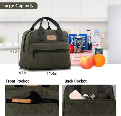 HOMESPON Insulated Lunch Bag Lunch Box Cooler Tote Box Cooler Bag Lunch Container for Women/Men/Work/Picnic (large green)