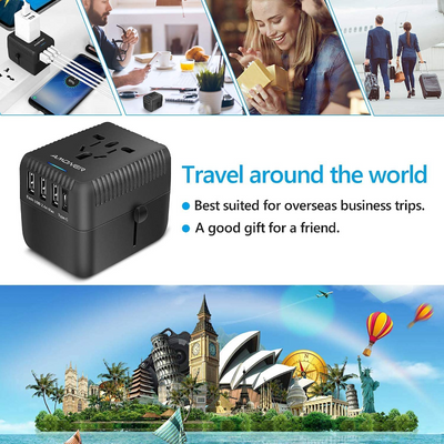 International World Travel Plug Adapter - Powerful with 1 Type C & 3-Port USB 110V 220V A/C - EU US UK AU