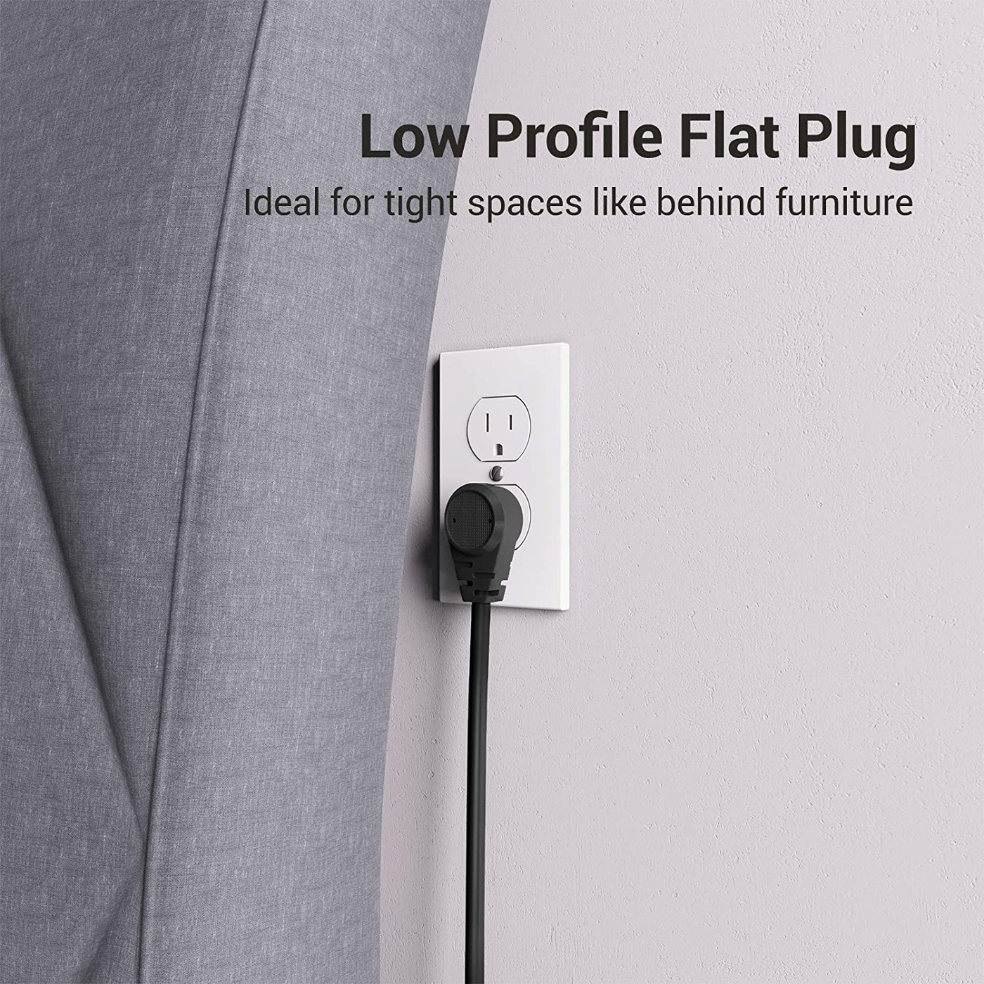  6ft 10 Outlet Flat Plug Extension Cord with 4 USB Ports -2480Joules, 15A Circuit Breaker