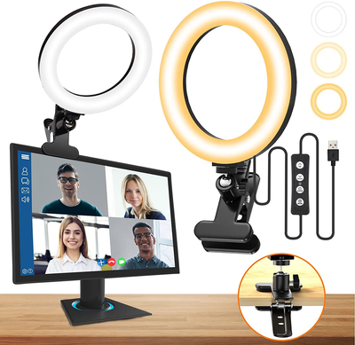 Computer Ring Light for Video Conferencing Lighting, Clamp Mount