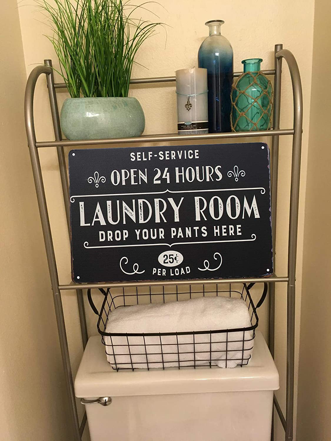 PXIYOU Open 24 Hours Laundry Room Vintage Retro Metal Sign Home Bathroom Laundry Decor Wash Room Signs 8X12Inch
