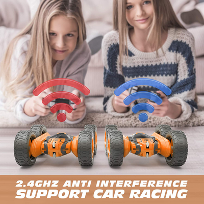 Tecnock Remote Control Car for Kids,360 ° Rotating Double Sided Flip RC Stunt Car,2.4Ghz 4WD Toy Car with Rechargeable Battery for 45 Min Play,Great Gifts for Boys and Girls(Orange)