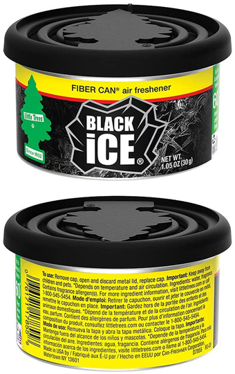Little Trees Car Air Freshener | Fiber Can Provides a Long-Lasting Scent for Auto or Home | Adjustable Lid for Desired Strength | Black Ice, 4-Pack