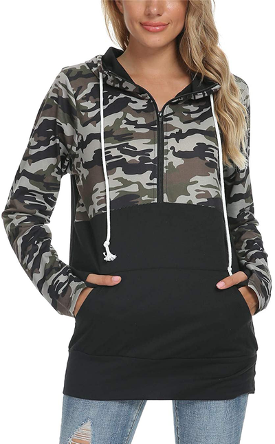 Barlver Women's Casual Hoodies Long Sleeve Sweatshirts Cowl Neck Drawstring Hooded Pullover Top with Pockets