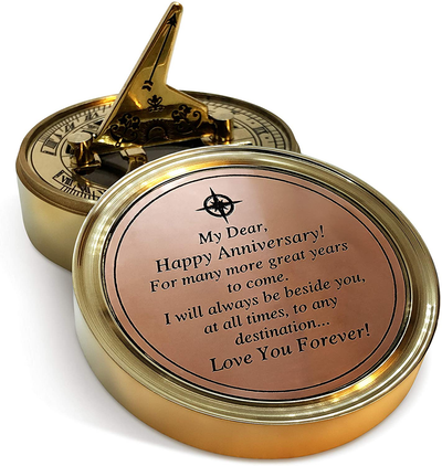 OakiWay Anniversary Brass Sundial Compass with Special Engraved Greeting - Romantic Gift Ideas for Him/Her - Husband Gifts from Wife, Aniversity Gifts for Men