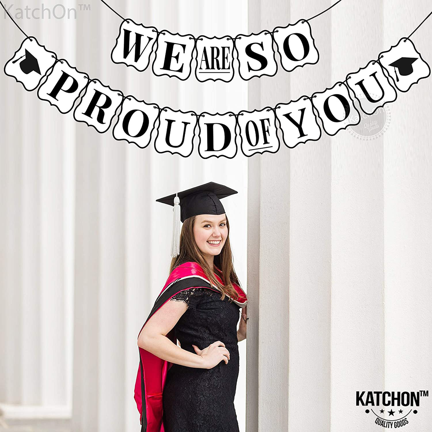We Are So Proud of You Banner - Card-Stock, No DIY Graduation Decorations 2021 | Black and White Banner for Nurse Graduation Decorations | We Are So Proud Of You Graduation Banner for Grad Party Decor