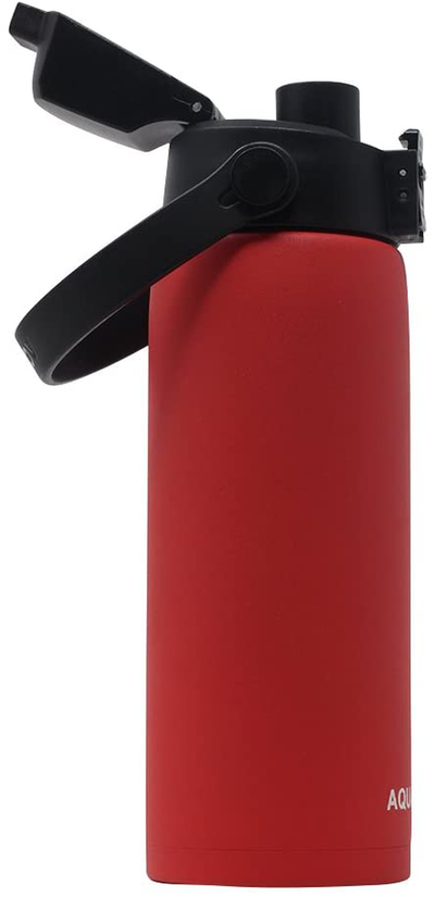 New Aquatix (Red, 21 Ounce) Pure Stainless Steel Double Wall Vacuum Insulated Sports Water Bottle Convenient Flip Top Cap with Removable Strap Handle - Keeps Drinks Cold 24 hr/Hot 6 hr