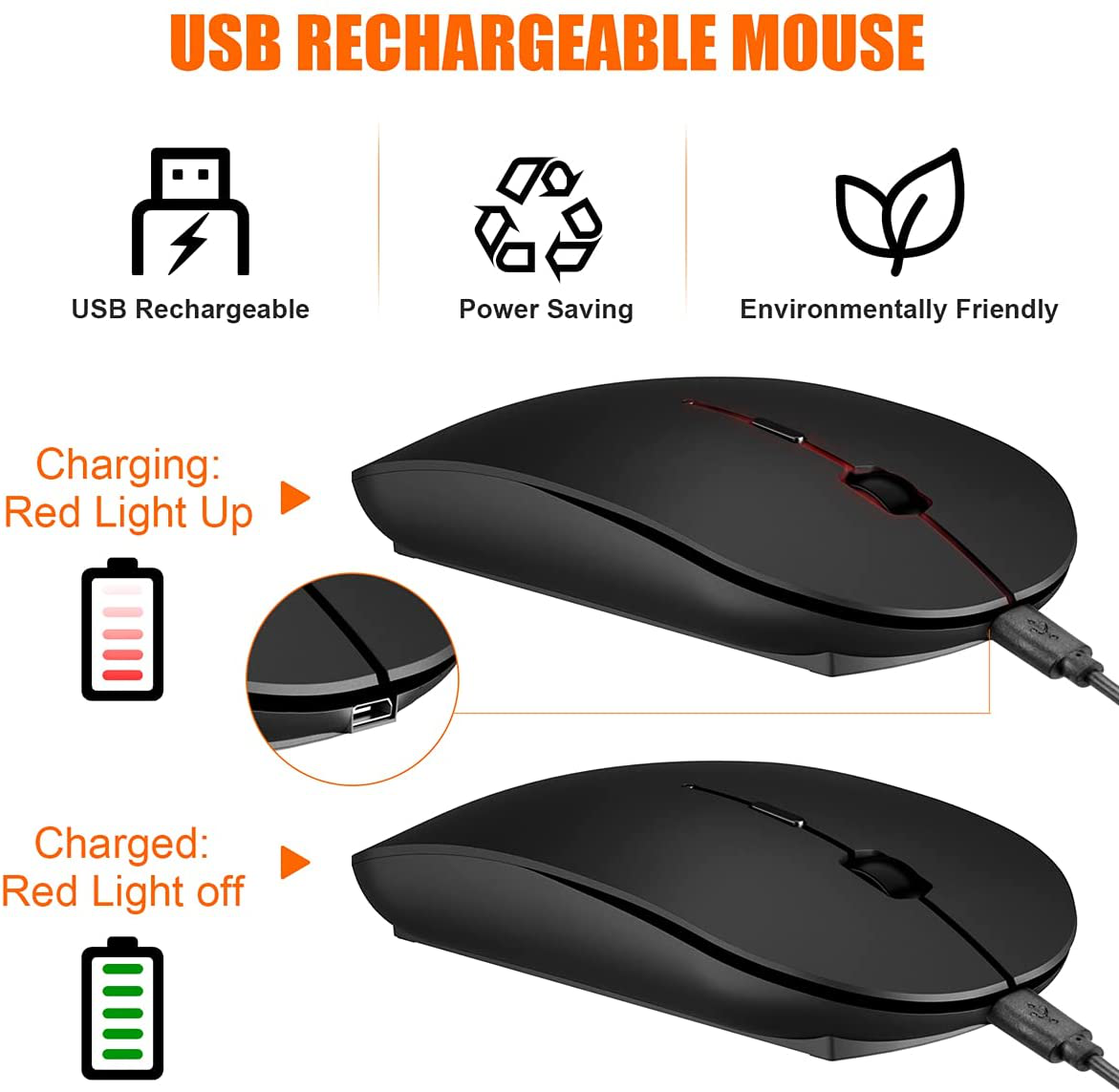 ATESON Wireless Mouse for Laptop, Rechargeable Silent 2.4G Cordless Mouse with USB Receiver Portable Slim Quiet Noiseless Mice for PC Computer Desktop Laptop Notebook