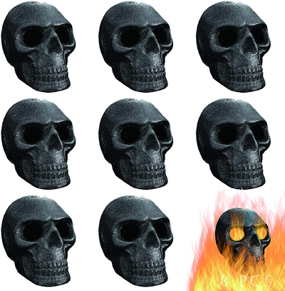 FYZTCOCPT Imitated Human Skull Gas Log for Indoor or Outdoor Fireplaces, Made of Metal, Durable for More Than 10 Years，Fire Pits Halloween Decor Skull Charcoal (Fireproof)(Refractory) (2 PCS)