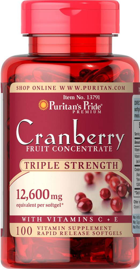 Puritan's Pride Triple Strength Cranberry Fruit Concentrate 12,600 mg-100 Softgels