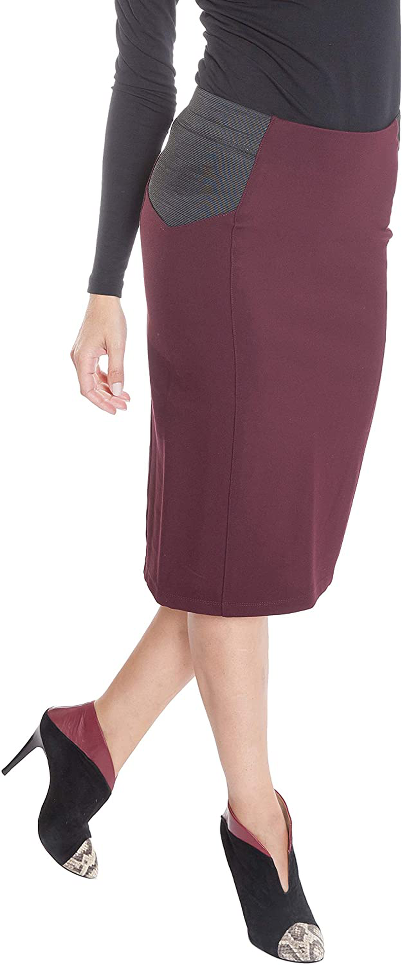 ESTEEZ Women's Ponte Midi Bodycon Pencil Skirt - Modest Below Knee Length - Office - Charlotte