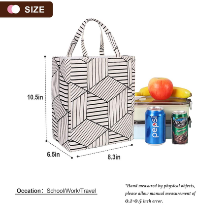 Buringer Insulated Lunch Bag with Inner Pocket Printed Canvas Fabric Reusable Cooler Tote Box for Ladies Woman Man School Work Picnic (Upgraded White Plaid)