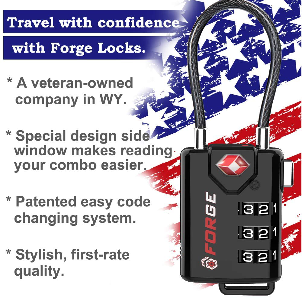 TSA Approved Cable Luggage Locks, Re-settable Combination with Alloy Body