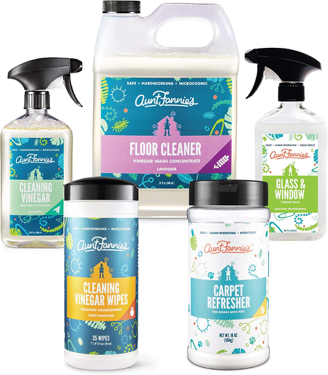 Aunt Fannie's Whole Home Cleaning Bundle: All Purpose Spray, Floor Cleaner, Glass & Window Cleaner, Multi-Surface Wipes, Carpet Refresher