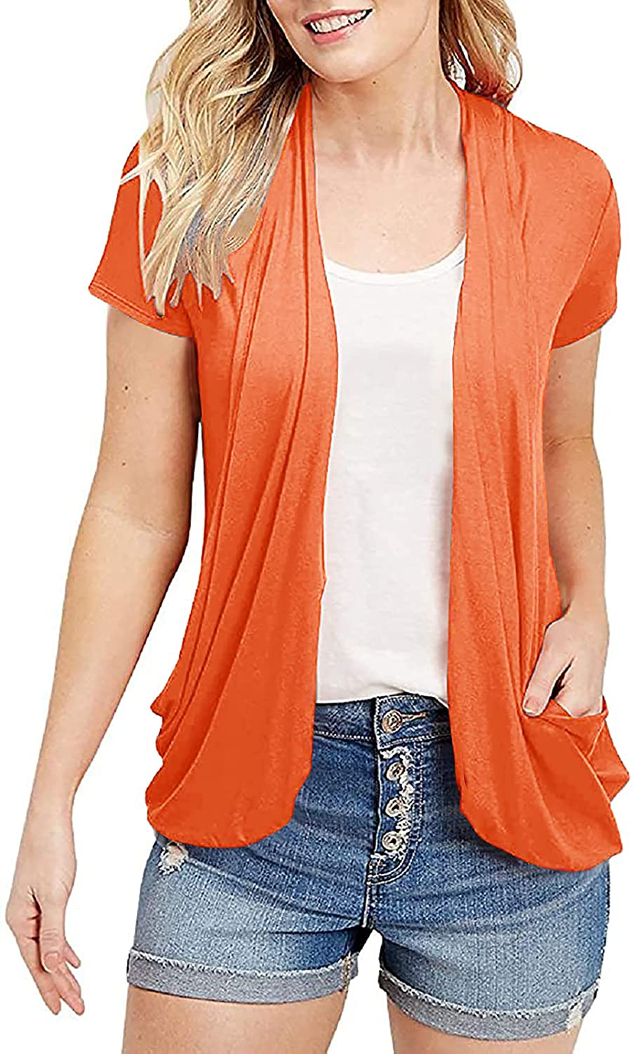 Women's Cardigans Short Sleeve Summer Lightweight Sheer Open Front Drape Sweater Tops