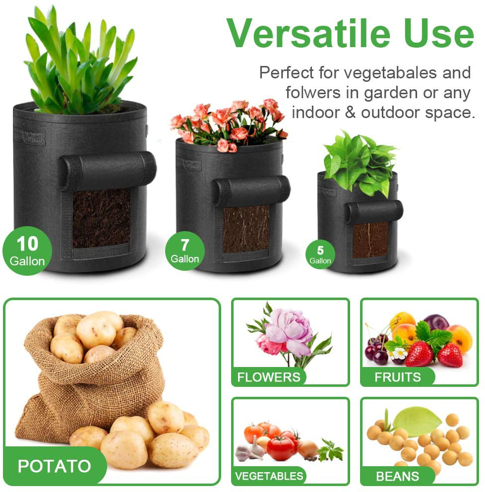 Potato Grow Bags Fabric Pots  with Flap Window and Handles