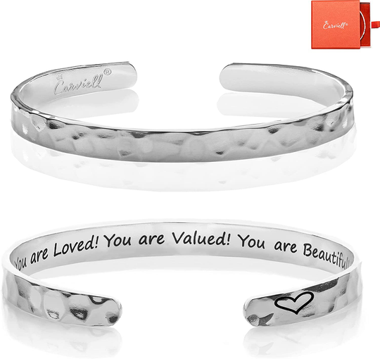 Carviell Bracelets for Women, Personalized Gifts for Her, Mom, Best Friend, Inspirational Friendship Cuff for Teen Girls, Engraved, Birthday Gift Jewelry