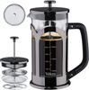 Veken French Press Coffee & Tea Maker, 304 Stainless Steel Heat Resistant Borosilicate Glass Coffee Press with 4 Filter Screens, Durable Easy Clean 100% BPA Free, 34oz, Grey