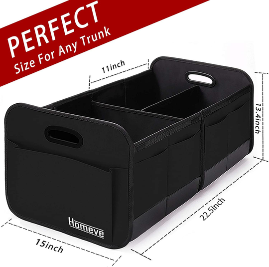 Foldable Trunk Storage Organizer, Reinforced Handles, Suitable for Any Car, SUV, Mini-Van Model Size, Black