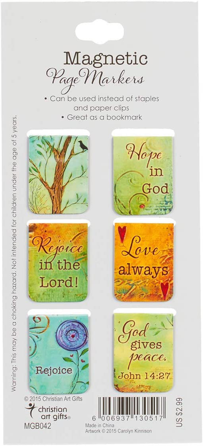 Christian Art Gifts Set of 6 Peace Love God Peaceful Thoughts Inspirational Magnetic Bible Verse Bookmark with Scripture, Size Extra Small 1" x .75"