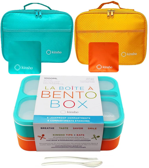Leakproof Bento Lunch and Snack Boxes. Family Pack of 4 Meal Planning Portion Containers For Women, Adults. BPA Free. Utensils. Blue, Green