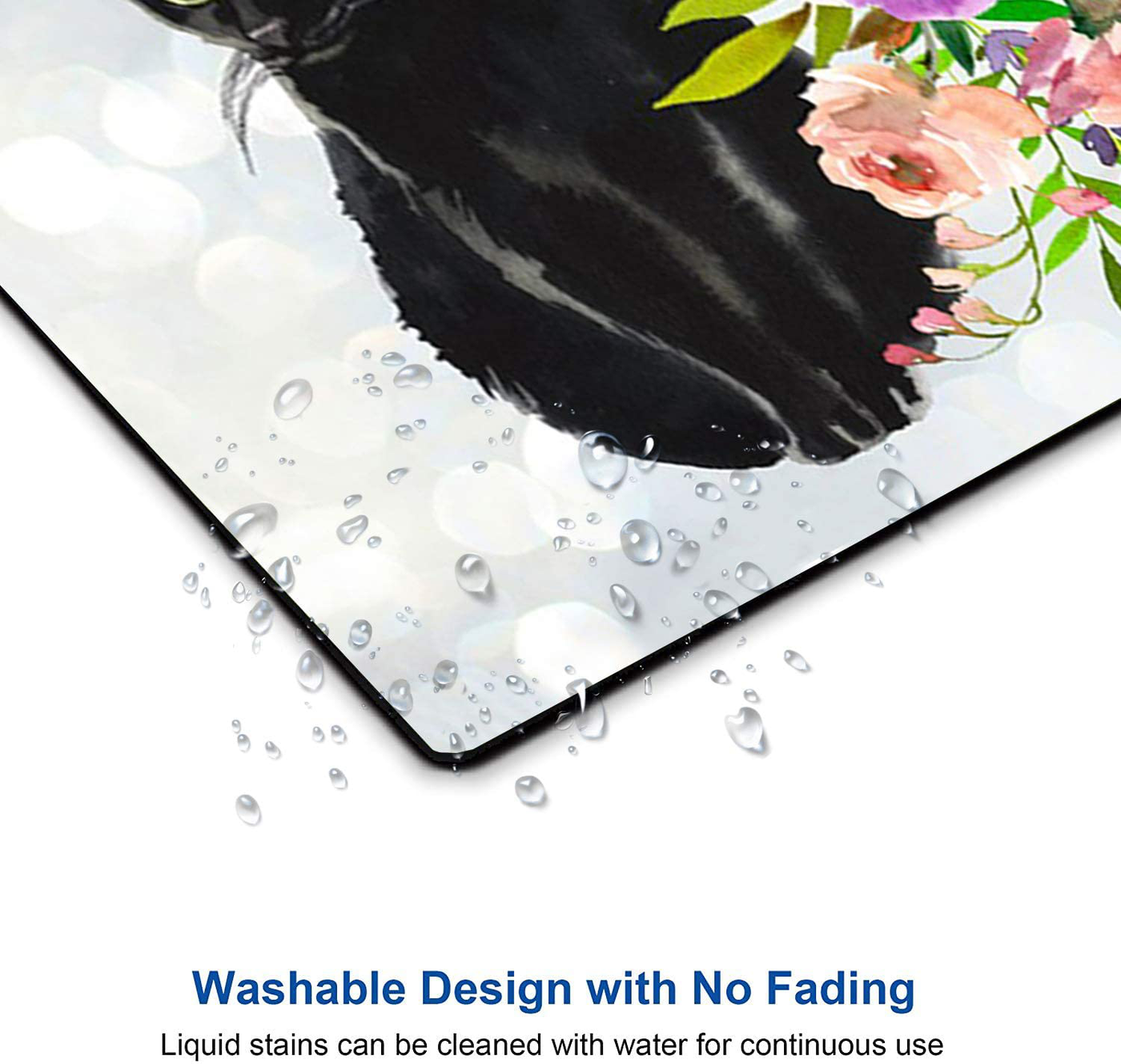 Black Cat Floral Watercolor Mouse Pad Cute Cat Lover Gift Desk Accessories Decor for Women Computer Mousepad School Supplies