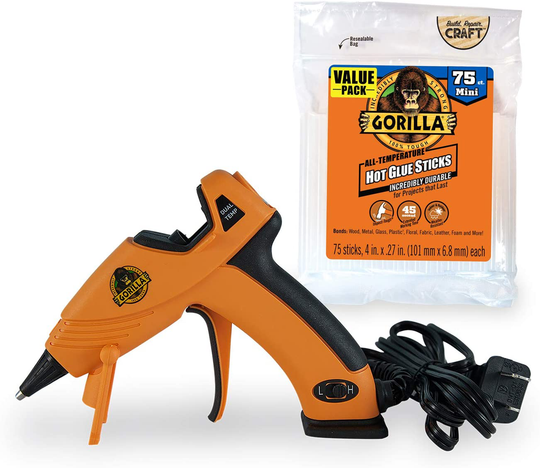 Gorilla Dual Temp Mini Hot Glue Gun Kit with 75 Hot Glue Sticks, (Pack of 1)