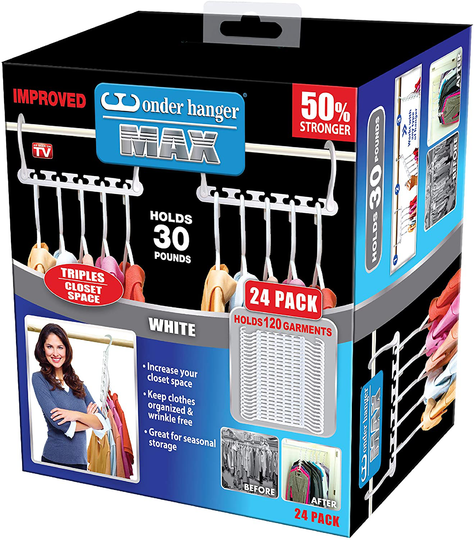 Wonder Hanger Max New & Improved, Pack of 24 – Triples Closet Space for Easy, Effortless, Wrinkle-Free Clothes, Comes Fully Assembled, White