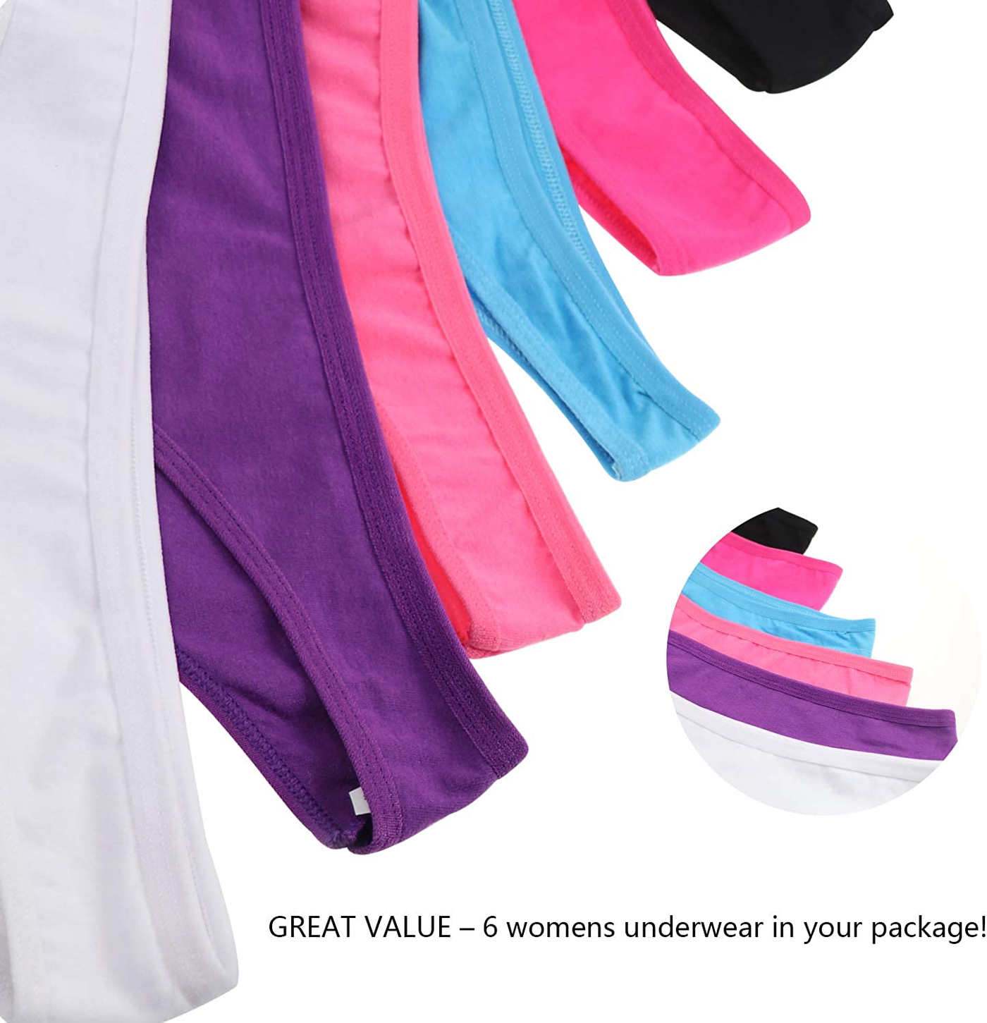 6 Pack Women’s Breathable Cotton Thong Panties Bikini Underwear
