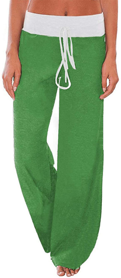 Women's Comfy Stretch Drawstring Palazzo Wide Leg Lounge Pants
