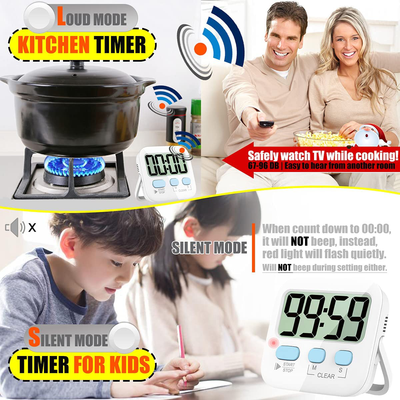 Timers, Classroom Timer for Kids, Kitchen Timer for Cooking, Egg Timer, Magnetic Digital Stopwatch Clock Timer for Teacher, Study, Exercise, Oven, Cook, Baking, Desk - AAA Battery Included - 2 Pack