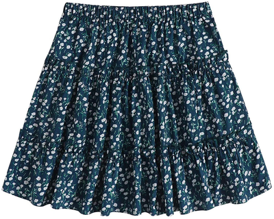 SheIn Women's Boho Floral Print Layered Frill Trim Ditsy Mini Short Flared Skirt