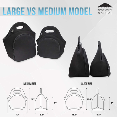 Insulated Large Neoprene Lunch Bag For Women, Men & Kids | Extra Pocket | 5 mm Insulation | 13.5” Big | Washable | Soft Designer Cotton | Best YKK Zipper In The World | LightGrey Lunch Box