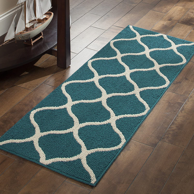 Maples Rugs Rebecca Contemporary Runner Rug Non Slip Hallway Entry Carpet [Made in USA], 1'9" x 5', Teal/Sand