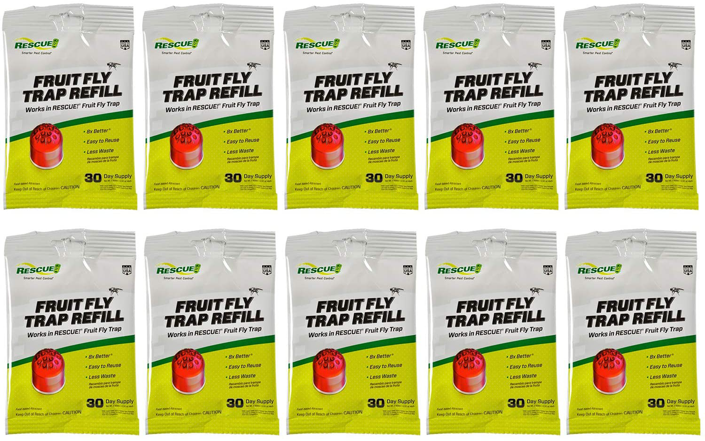 RESCUE! Fruit Fly Trap Attractant Refill – 30 Day Supply – 10 Pack