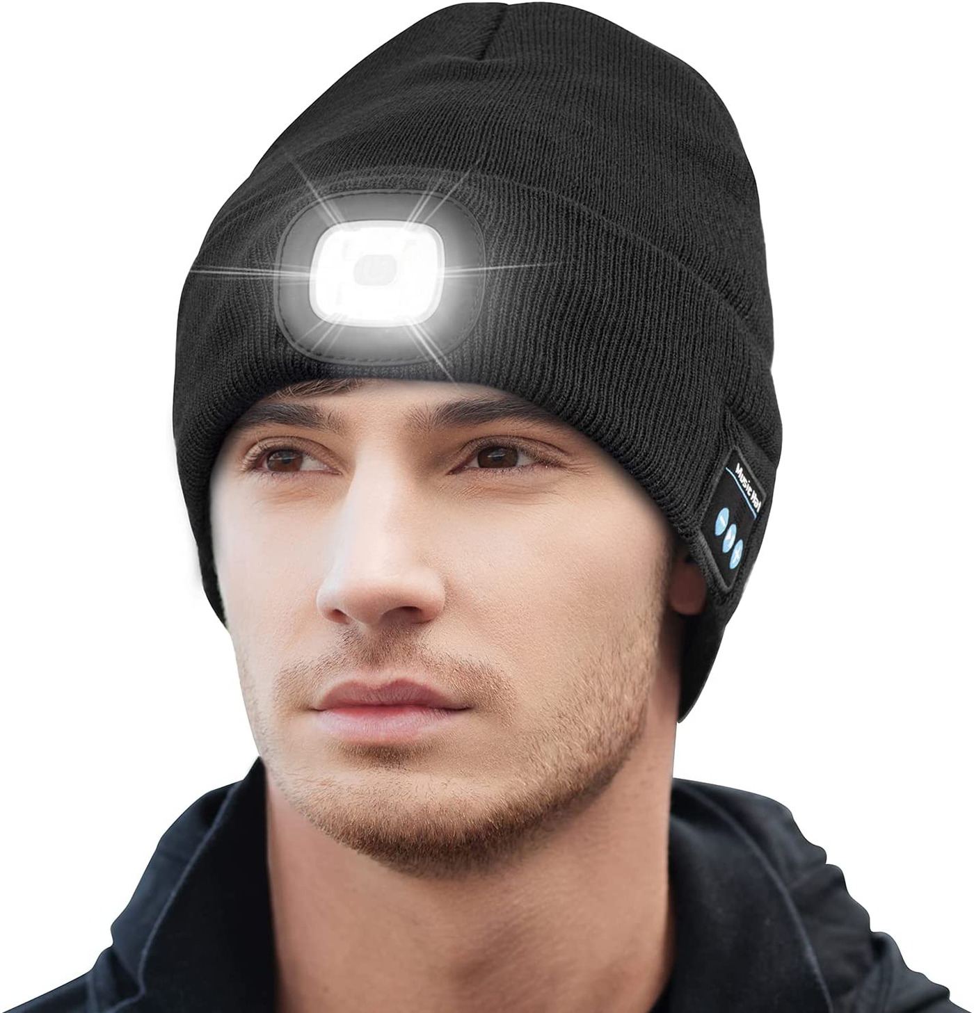 Keains Unisex Bluetooth Beanie Hat with Light, Upgraded Musical Knitted Cap with Headphone and Built-in Stereo Speakers & Mic, LED Hat for Running Hiking,Christmas Gifts for Men Women Dad