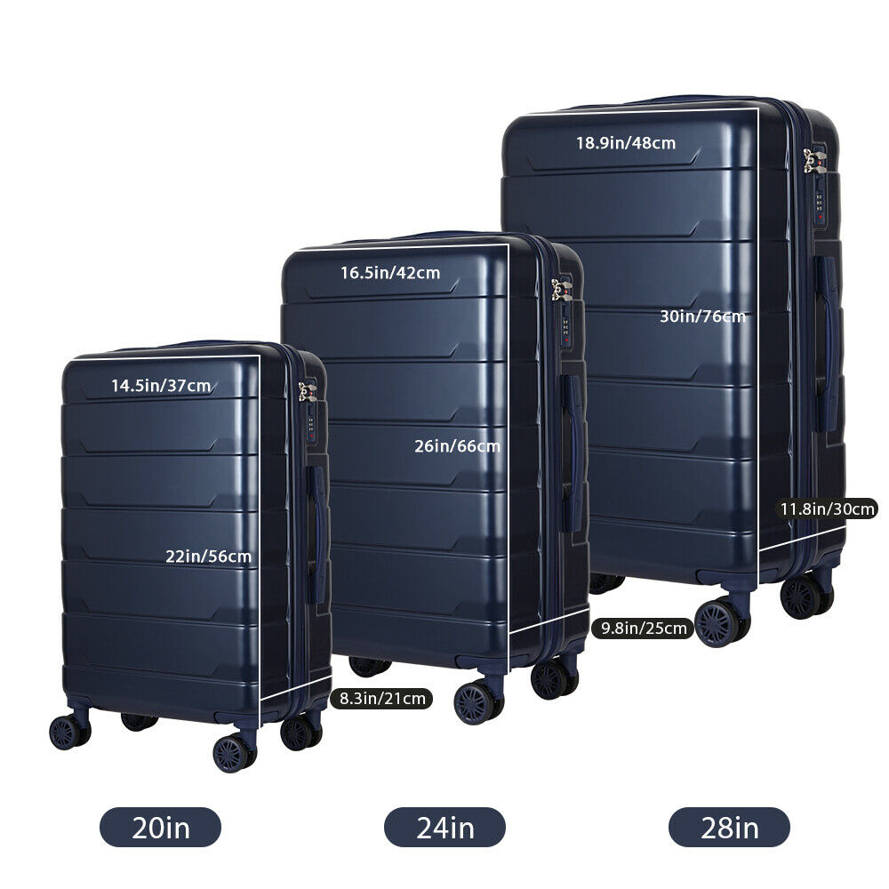 3 Piece Lightweight Hardshell Luggage Set with Spinner Wheels & TSA Locks 20" 24" 28"