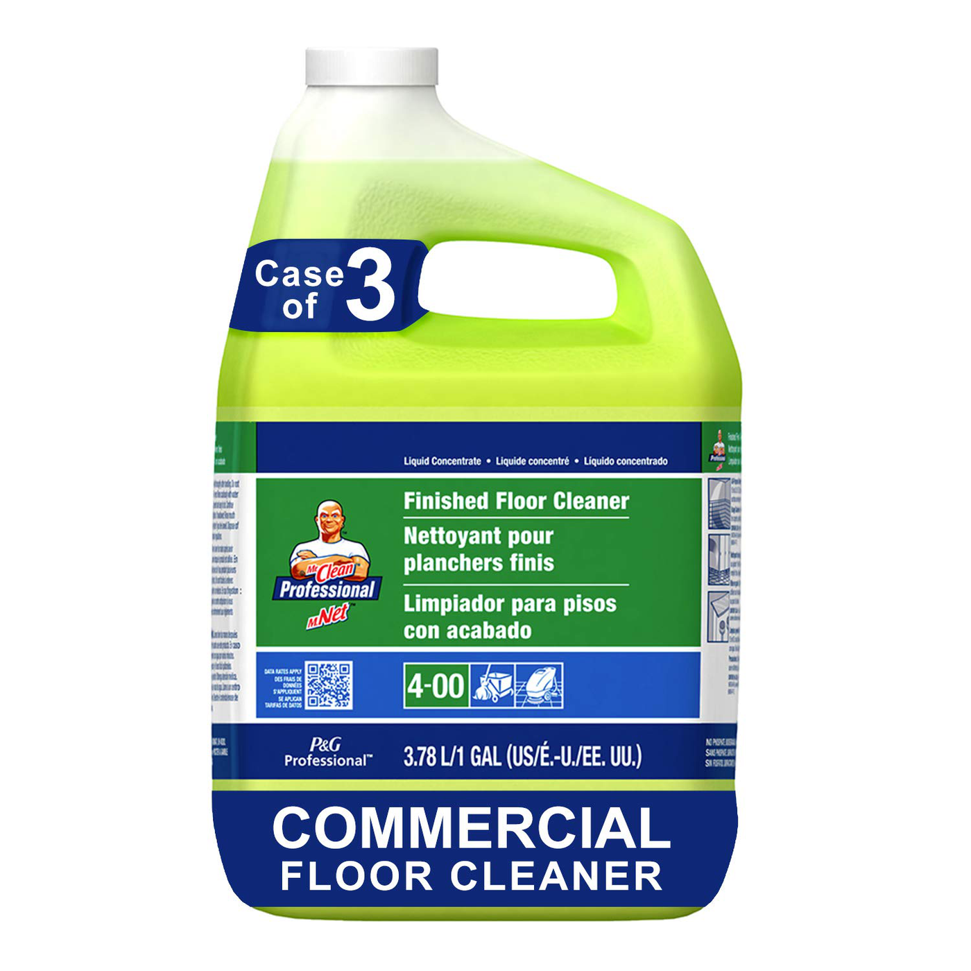 P&G Professional Floor Cleaner from Mr. Clean Professional, Bulk Liquid Concentrate fro Hardwood, tile or Terrazo Floors, Commercial Use, Lemon Scent, 1 Gal. (Case of 3) - PGC02621CT,Yellow