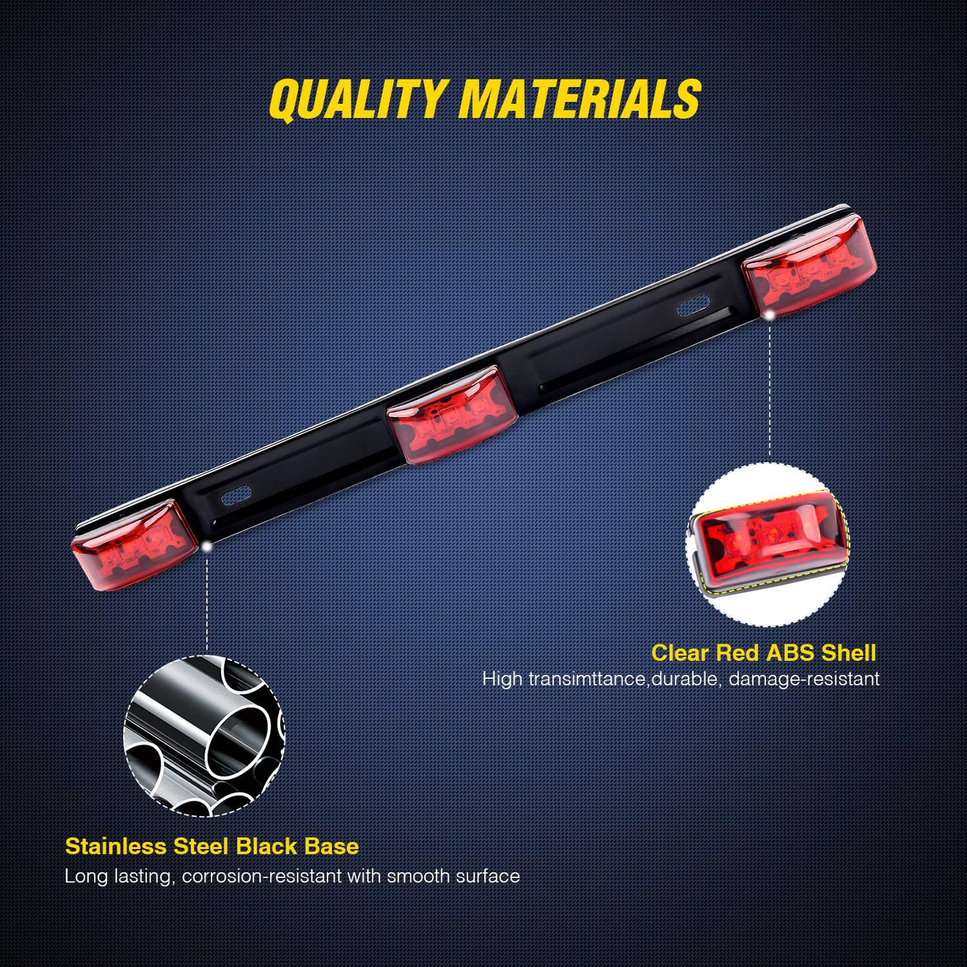 Nilight TL-11 1PC Red 9 LED ID Bar Marker Tail Black Stainless Steel Bracket for Truck Trailer Boat Identification Light, 2 Years Warranty
