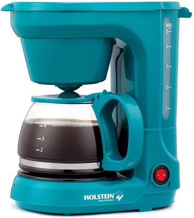 Holstein Housewares - 5-Cup Compact Coffee Maker, Teal - Convenient and User Friendly with Auto Pause and Serve Functions