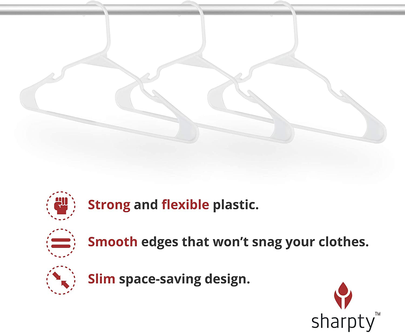 Sharpty Plastic Clothing Notched Hangers Ideal for Everyday Standard Use, (White, 20 Pack)