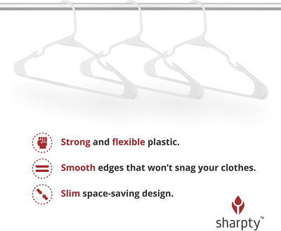 Sharpty Plastic Clothing Notched Hangers Ideal for Everyday Standard Use, (White, 20 Pack)