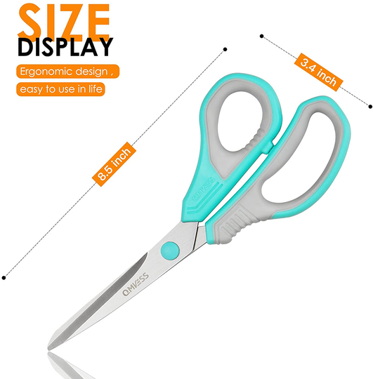 Scissors QMVESS 8" Multipurpose Scissors 3-Pack Sharp Blade Comfort Grip Handle Scissors for Office Home School Craft Supplies Scissors for Crafting (Yellow,Green,Purple)