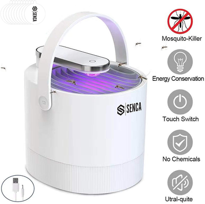 SENCA Indoor Outdoor Insect Trap, Bug, Fruit Fly, Gnat, Mosquito Killer Lamp, USB Plug-in with Adapter and 10 Sticky Glue Board, Suction Fan, No Zapper, Child Safe (White)