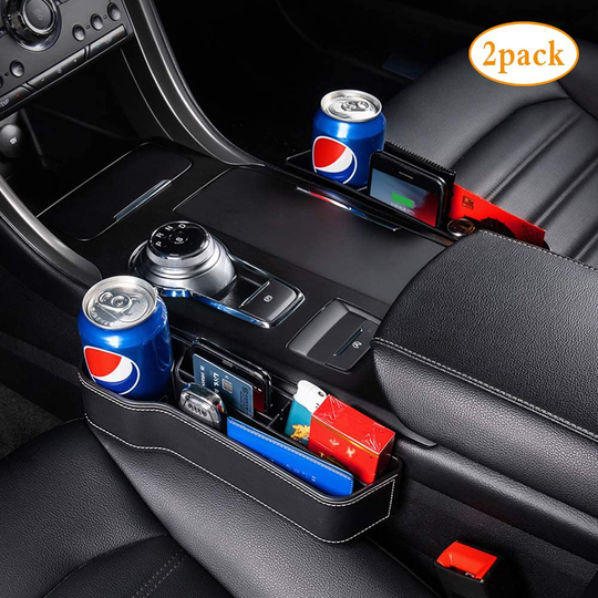 OTRTSUCC 2 Pack Car Seat Storage Pockets Box, PU Leather Console Side Organizer, Auto Seat Gap Filler, Front Seat Organizer Stowing Tidying for Phone, Keys, Cards, Cigarette, Wallets, Sunglasses