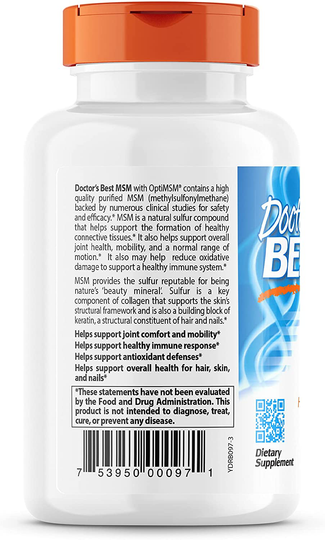 Doctor's Best MSM with OptiMSM, Non-GMO, Gluten Free, Joint Support, 1500 mg, 120 Tablets (DRB-00097)