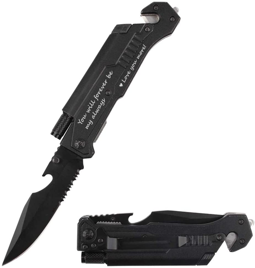 Husband Birthday Present, Pocket Knife with 6 Functions, LED Light,Fire Starter,Bottle Opener,Seat Belt Cutter,Glass Breaker, Anniversary Present for Men, Boyfriend, Father's Day